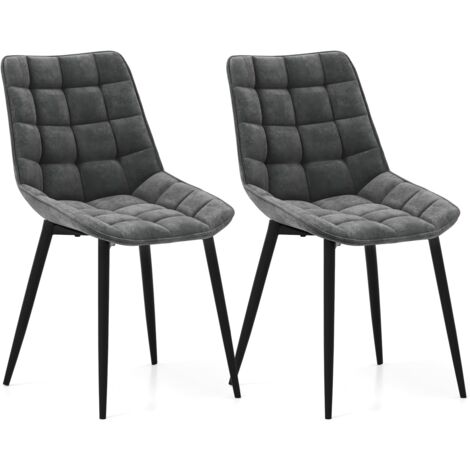 COSTWAY Esszimmerstühle 2er Set, Küchenstühle mit gepolsterten Rückenlehnen & Sitzen, Sitzfläche aus Samt, Metallbeinen, Polsterstühle, Wohnzimmerstühle für Küche, Esszimmer, Wohnzimmer, Grau