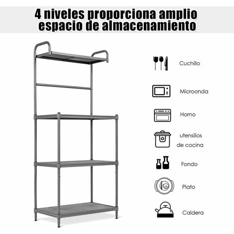 COSTWAY Estante de Cocina Almacenamiento de 4 Niveles Soporte de Microondas con Marco de Metal Estante Independiente