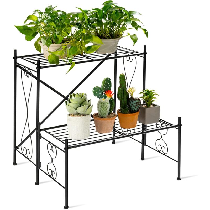 

Estante de Metal con 2 Niveles para Plantas, Porta Flores con 2 Repisas Abiertas - Costway