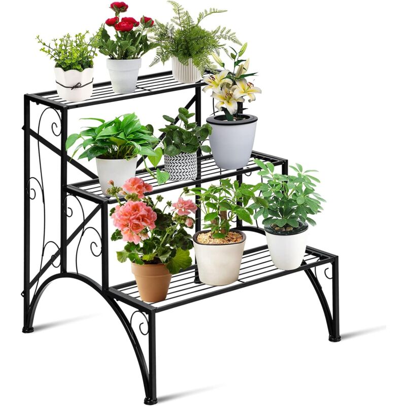 

Estante de Metal con 3 Niveles para Plantas, Porta Flores con 3 Repisas Abiertas - Costway