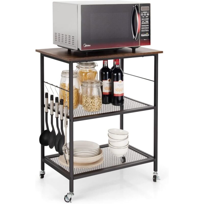 

Carro de Cocina, Carro Isla de Cocina Vintage Industrial 3 Niveles, Ruedas Flexibles y Bloqueables - Costway
