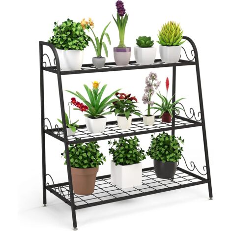 COSTWAY Estante para Plantas 3 Niveles, Estante Multifuncional Expositivo, Porta Flores con Pies Regulables