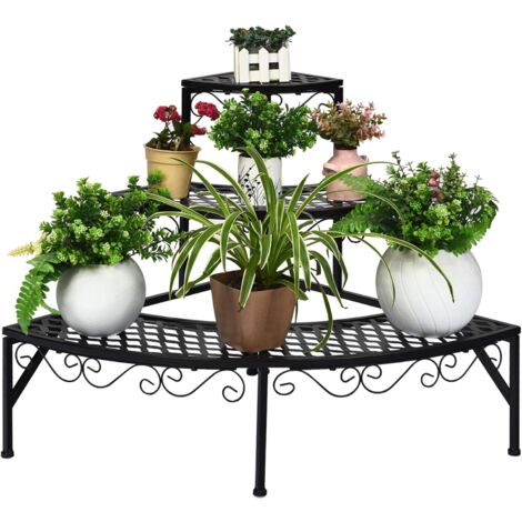 COSTWAY Estante para Plantas con 3 Niveles, Organizador de Metal para Plantas y Flores