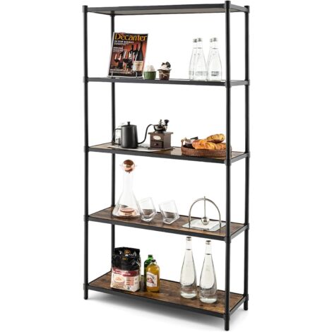 COSTWAY Estantería Alta de 5 Niveles, Estante Industrial de Almacenamiento de Rústica y Metal, para Oficina en Casa, Sala de Estar, Dormitorio, Cocina