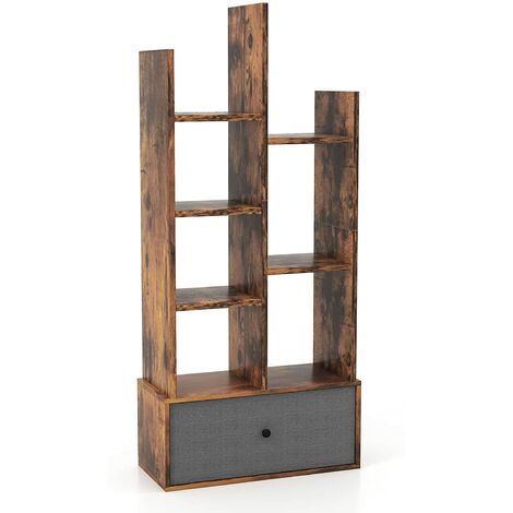 COSTWAY Estantería Librería de 7 Niveles con Cajón, Estabtería de Madera con 7 Compartimentos, Estudio, Sala de Estar, Dormitorio, 53 x 24 x 118cm (café)