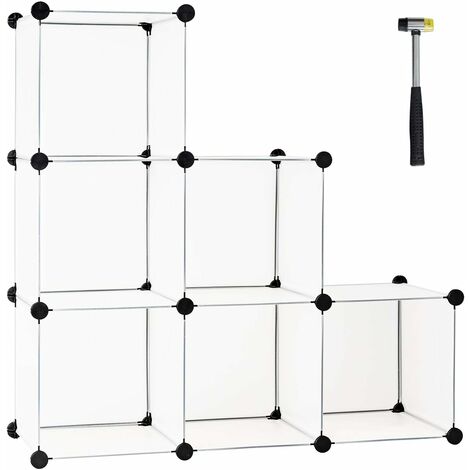 COSTWAY Estantería Modular de 6 Compartimentos, Estantes de Almacenamiento Modulares Portátiles, Organizador Modular de Plástico, 30 x 30 x 30cm, Martillo Incluido, para Juguetes, Libros, Zapatos