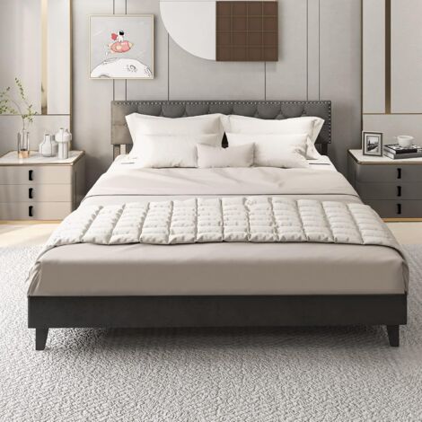 COSTWAY Estructura de Cama Tapizada, 200 x 180 cm, Marco de Cama con Cabecero Acolchado, Somier de Láminas de Madera Carga 450kg