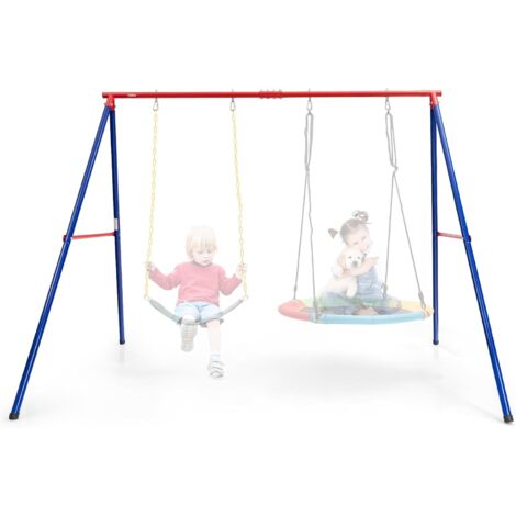 COSTWAY Estructura Resistente para Columpio hasta 250 kg, Estructura en Acero con Forma de A para Columpio con Palos, Mosquetón y Cobertura en los Pies, Parque Infantil Jardín Parque (estructura roja)