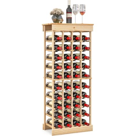 COSTWAY Étagère 40 Bouteilles, Casier à Bouteilles à 10 Niveaux en Pin Massif, Cave à Vin pour Cuisine, Cave, Bar, 46,5 X 27,5 X 113 cm (avec Traverse)