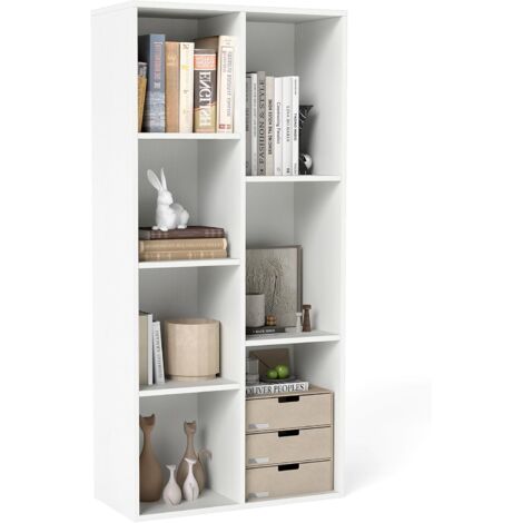 COSTWAY Étagère à 7 Cubes, Bibliothèque Indépendante Verticale ou Horizontale avec 7 Compartiments, Organisateur Cube avec 2 Kits Anti-basculement, pour Chabmre, Bureau, Salon (Blanc)