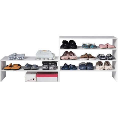 COSTWAY Étagère à Chaussures 3 Pièces, Meuble de Rangement de 78 CM de Long, Étagère de Rangement à 2 Niveaux sur Pied, Idéal pour l'Entrée, Couloir, Salle de Bain, Salon, Noyer (Blanc)