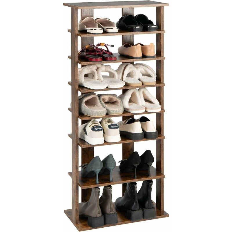 COSTWAY Étagère à Chaussures en Bois à 7 Niveaux, Meuble à Chaussures à Double Rangée, Étagère Amovible Personnalisé, Rangement des Chaussures pour