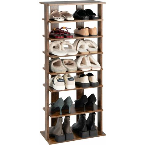 COSTWAY Étagère à Chaussures en Bois à 7 Niveaux, Meuble à Chaussures à Double Rangée, Étagère Amovible Personnalisé, Rangement des Chaussures pour Salon, Entrée, Vestiaire, Marron Rustique