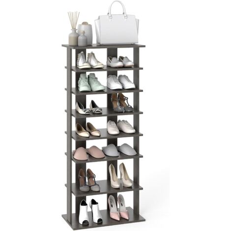 COSTWAY Étagère à Chaussures en Bois à 7 Niveaux, Meuble à Chaussures à Double Rangée Gain de Place, Étagère Amovible Personnalisé, Rangement des Chaussures pour Salon, Entrée, Vestiaire (Gris)