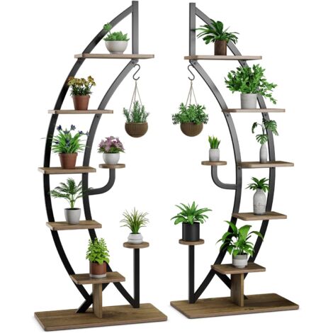 Costway – Lot de 2 étagères à fleurs en métal 7 niveaux – Dispositif anti-basculement – Dimensions 60x30x155 cm – Capacité 20 kg par étagère