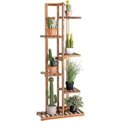 Costway – Étagère à plantes en bois de pin 6 niveaux – 7 pots – Dispositif anti-basculement – Dimensions 50 x 21 x 124 cm – Intérieur/extérieur