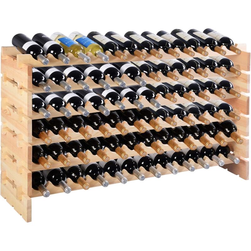 Costway - 72 Bouteilles Étagère à Vin/Porte-Bouteilles en Bois/Casier à en Bois de Pin Robuste Modulable-119 x 29 x 71,5 cm