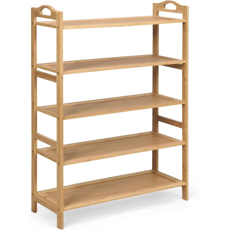 COSTWAY Etagere Chaussure à 5 Niveaux, Porte Chaussures en Bambou pour 15 Paires, 2 Poignées Arrondies, Chaque Niveaux Charge 20 kg, Etagere
