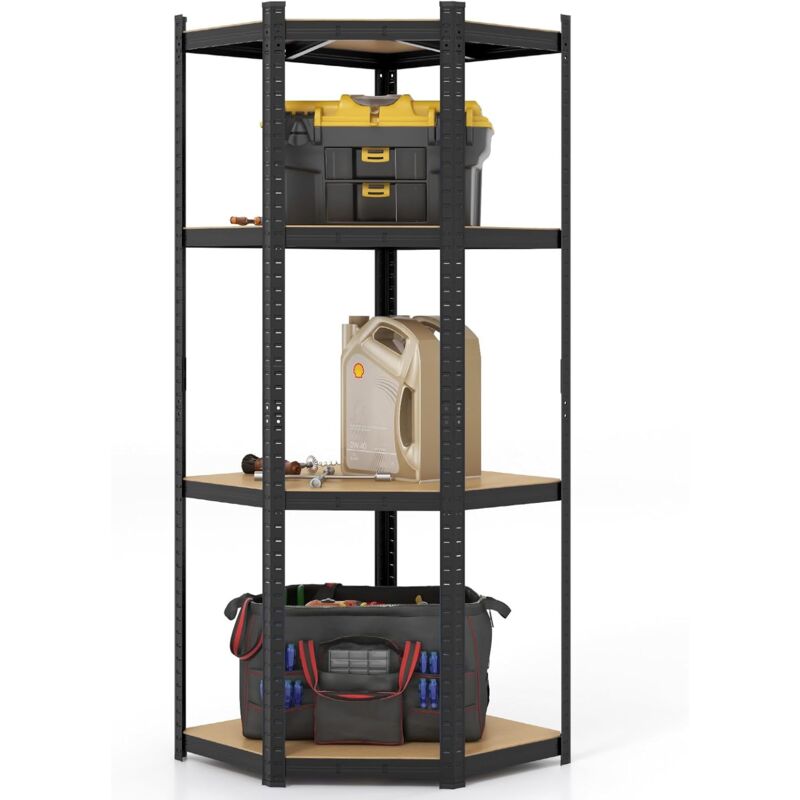 Costway - tagère d'angle à 4 Niveaux, Étagère de Rangement d'Atelier Réglable, Charge Totale 720 kg, Étagère Métallique Robuste, pour Garage, Bureau,