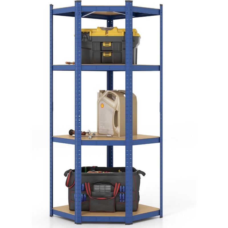 Costway - tagère d'angle à 4 Niveaux, Étagère de Rangement d'Atelier Réglable, Charge Totale 720 kg, Étagère Métallique Robuste, pour Garage, Bureau,