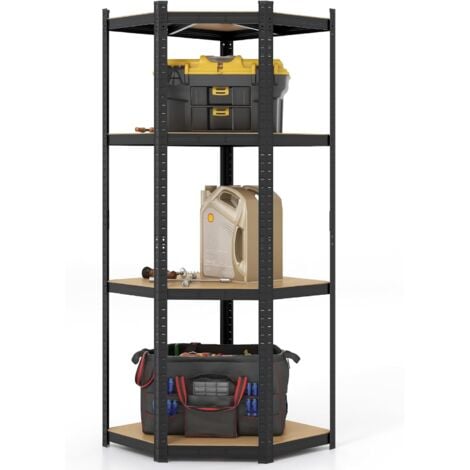 COSTWAY Étagère d'angle à 4 Niveaux, Étagère de Rangement d'Atelier Réglable, Charge Totale 720 kg, Étagère Métallique Robuste, pour Garage, Bureau, Cuisine, 80 x 100 x 180 cm (Noir)