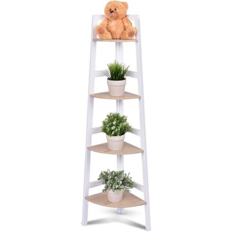 COSTWAY Etagère d'angle/Meuble d'angle en MDF avec 4 Etagères Bibliothèque/Etagère de Coin pour Cuisine Chambre Salon Bureau