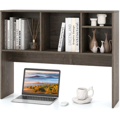 COSTWAY Étagère de Bureau en Bois, Bibliothèque de Bureau, Etagère à Poser sur Le Bureau, Etagère de Rangement de Comptoir avec 4 Compartiments, Organiseur de Bureau (Gris Vieilli)