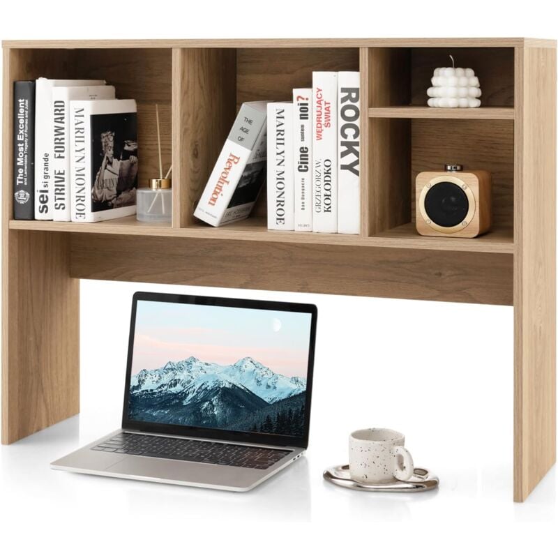 Costway - tagère de Bureau en Bois, Bibliothèque de Bureau, Etagère à Poser sur Le Bureau, Etagère de Rangement de Comptoir avec 4 Compartiments,