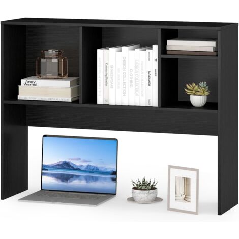 COSTWAY Étagère de Bureau en Bois, Bibliothèque de Bureau, Etagère à Poser sur Le Bureau, Etagère de Rangement de Comptoir avec 4 Compartiments, Organiseur de Bureau (Noir)