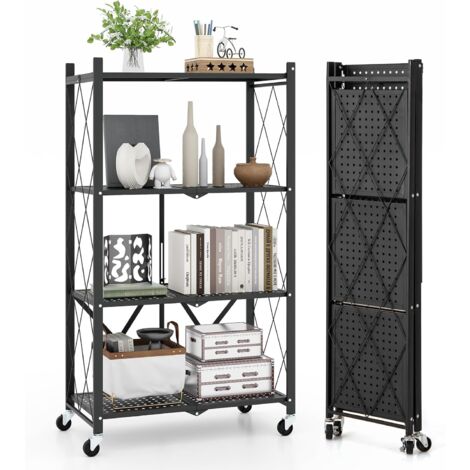 Costway – Étagère de cuisine pliable 4 niveaux – Métal noir avec roulettes verrouillables – Dimensions dépliée 71x34x126cm – Capacité 60kg