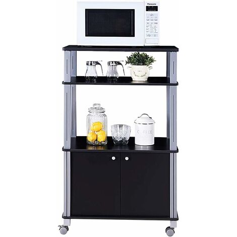 Costway – Etagère de cuisine roulante en bois MDF noir – Dimensions 60x39,5x92,85-97,65 cm – 4 roulettes multidirectionnelles – Chariot de service micro-ondes