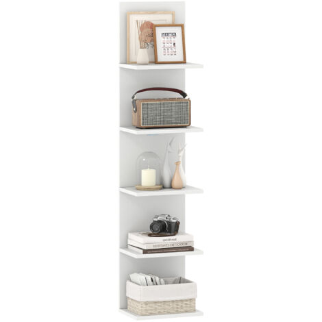 Costway – Étagère murale flottante 5 niveaux – Panneaux en bois épais – Supports métalliques – Dimensions 30 x 21,5 x 129 cm – Pour chambre, salon, salle de bain