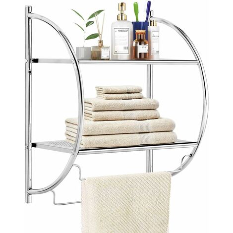 Costway – Étagère murale salle de bain 45 x 25,5 x 55cm – Métal chromé anti-rouille – 2 tablettes et 2 barres pour serviettes – Conception creuse