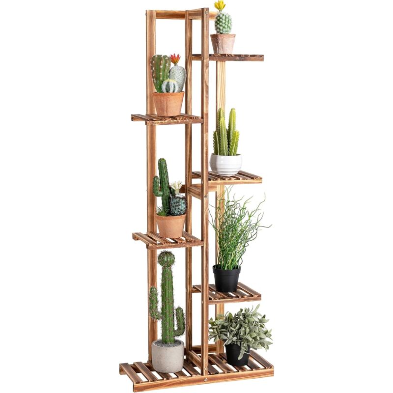 Costway – Étagère à plantes en bois de pin 6 niveaux – 7 pots – Dispositif anti-basculement – Dimensions 50 x 21 x 124 cm – Intérieur/extérieur