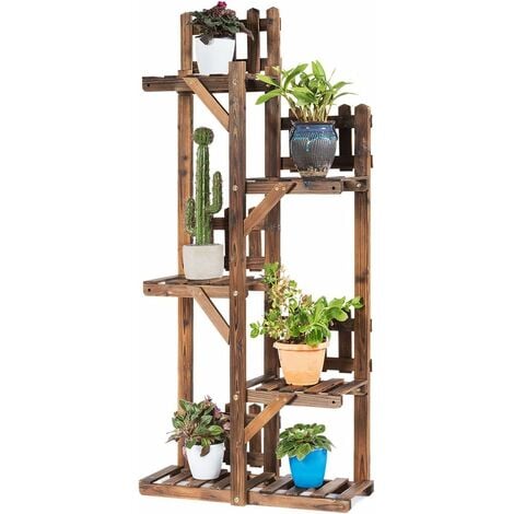 COSTWAY Etagère pour Fleurs en Bois avec 5 Niveaux Marron 60x26x130 cm Porte Plante Durable Décorative pour Maison Balcon Terrasse