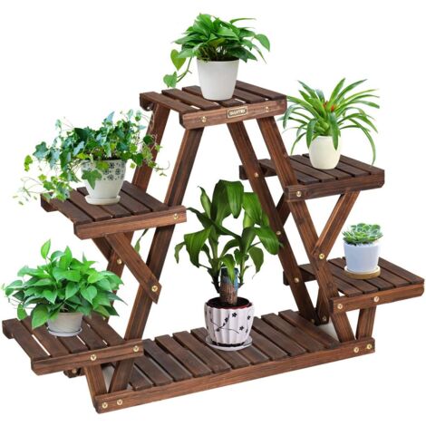 COSTWAY Étagère pour Plantes en Bois 6 Tablettes Porte Pot de Fleurs 99 x 25 x 64,5 cm Charge 10KG par Niveau Terrasse Jardin Balcon Salon