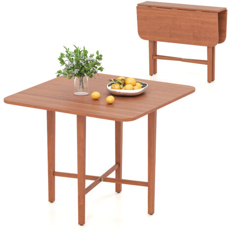 COSTWAY Extendable Dining Table Drop Leaf Kitchen Table-Walnut