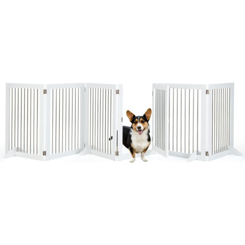 Extension Barriere de Securite Autoportante Verrouillable 6 Panneaux en Acier Inoxydable Pliable 80x61-366 cm, Barriere Chien Charnières à Double