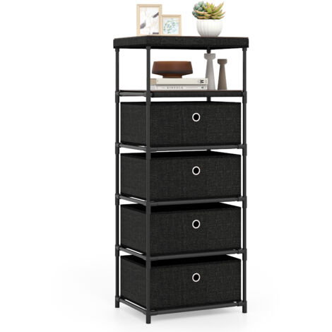 COSTWAY Fabric Storage Tower Industrial Organizer Unit with 4 Drawers-Black