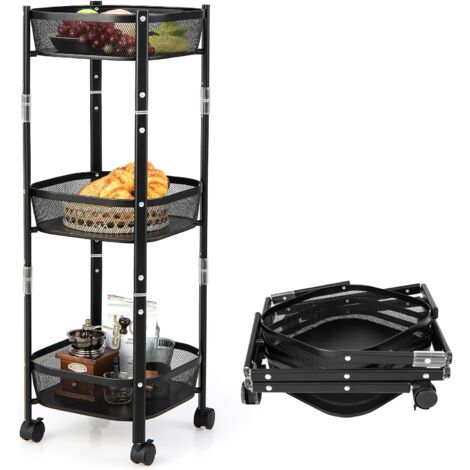 COSTWAY Faltbarer Rollwagen mit 3 Etagen, Küchenwagen Badwagen aus Metall, Allzweckwagen für Küche, Bad, Wohnzimmer, 38 x 38 x 87 cm