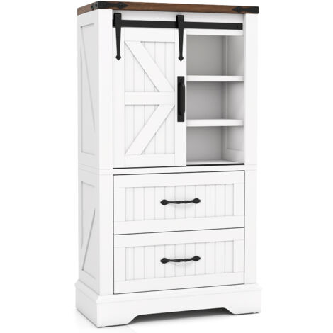 COSTWAY Farmhouse Bathroom Floor Cabinet Freestanding Storage Cabinet-White
