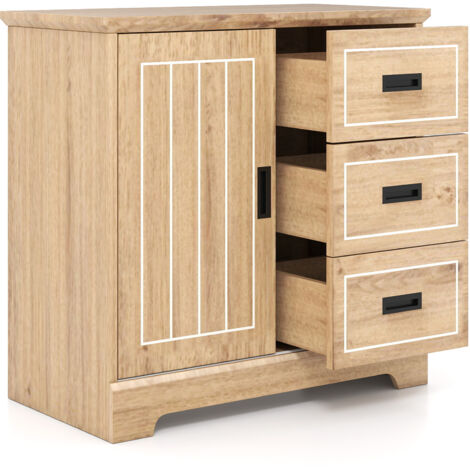 COSTWAY Farmhouse Sideboard Buffet Cabinet Kitchen Storage Cabinet-Oak