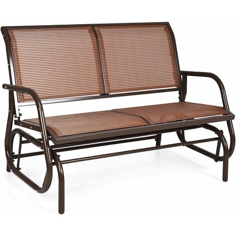 COSTWAY Fauteuil à Bascule de Jardin Extérieur pour 2 Personnes en Acier Tissu Textilène Charge 180KG pour Terrasse Jardin Piscine