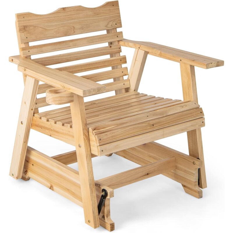 Fauteuil à Bascule de Jardin en Bois de Sapin, Chaise Berçante Incurvé Conception à Lattes Accoudoirs Élargis, 80x81x87cm Charge 150 kg pour Cour