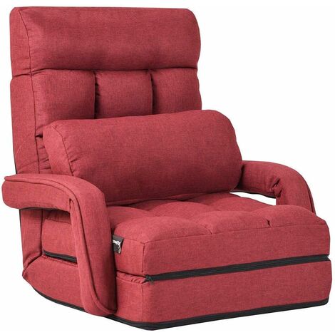 Costway – Fauteuil convertible 1 place en tissu gris – 5 positions réglables – Oreiller inclus – Conception ergonomique pour confort optimal