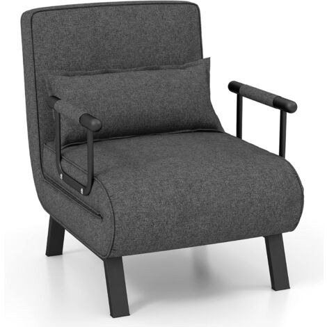 Costway – Fauteuil convertible 4-en-1 avec dossier réglable 6 positions – Tissu en lin doux – Idéal pour salon, bureau ou chambre