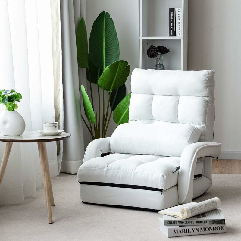 Costway - Fauteuil Convertible, Chauffeuse Convertible 1 Place en Tissu Gris avec Oreiller,5 Positions Disponibles Blanc