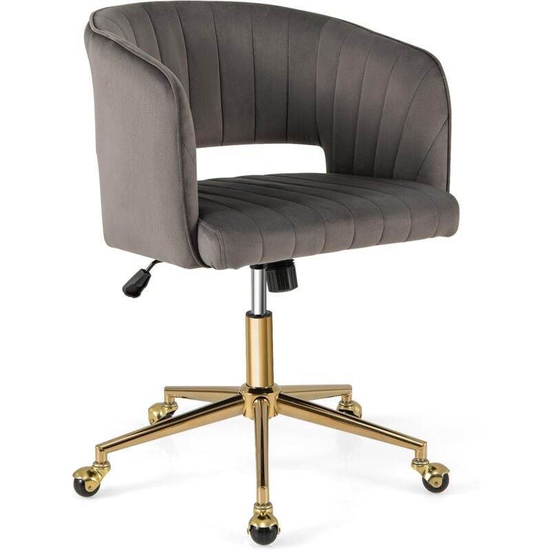Costway - Fauteuil de Bureau en Velours avec 5 Roues Universelles, Chaise de Bureau Inclinable, Hauteur Réglable, Rembourrée Pivotante, Forme de