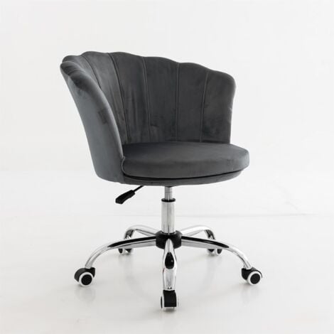 COSTWAY Fauteuil de Bureau en Velours avec 5 Roues Universelles, Chaise de Coiffeuse avec Hauteur Réglable, Chaise Salon Rembourrée Pivotante, Forme de Coquillage, pour Salon, Chambre, Bureau (Gris)
