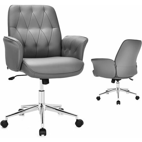 COSTWAY Fauteuil de Bureau Moderne en Cuir PU, Chaise Siège de Bureau à Bascule Réglable en Hauteur, Accoudoirs Rembourrés pour Les Jeux et Le Travail